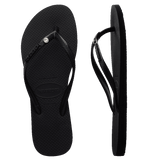 Slim Metal Logo Crystal Thongs
