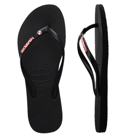 Slim Metal Logo Crystal Thongs
